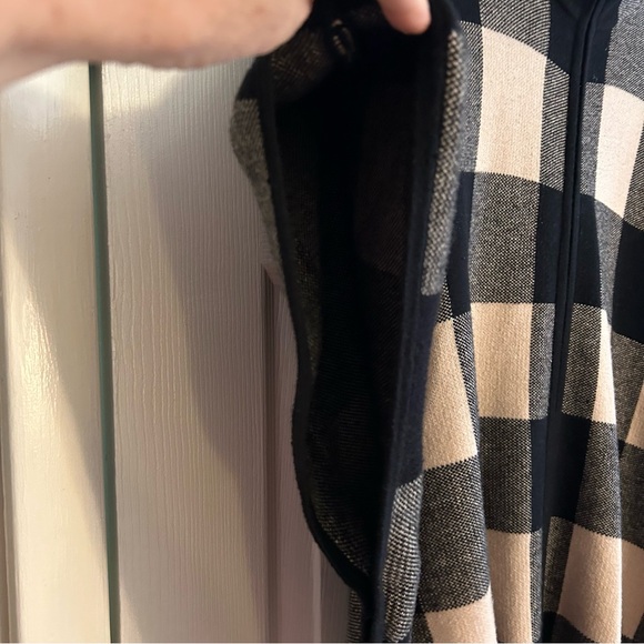Jones New York cream black check poncho cotton wool blend with zipper size S/M - Picture 3 of 9